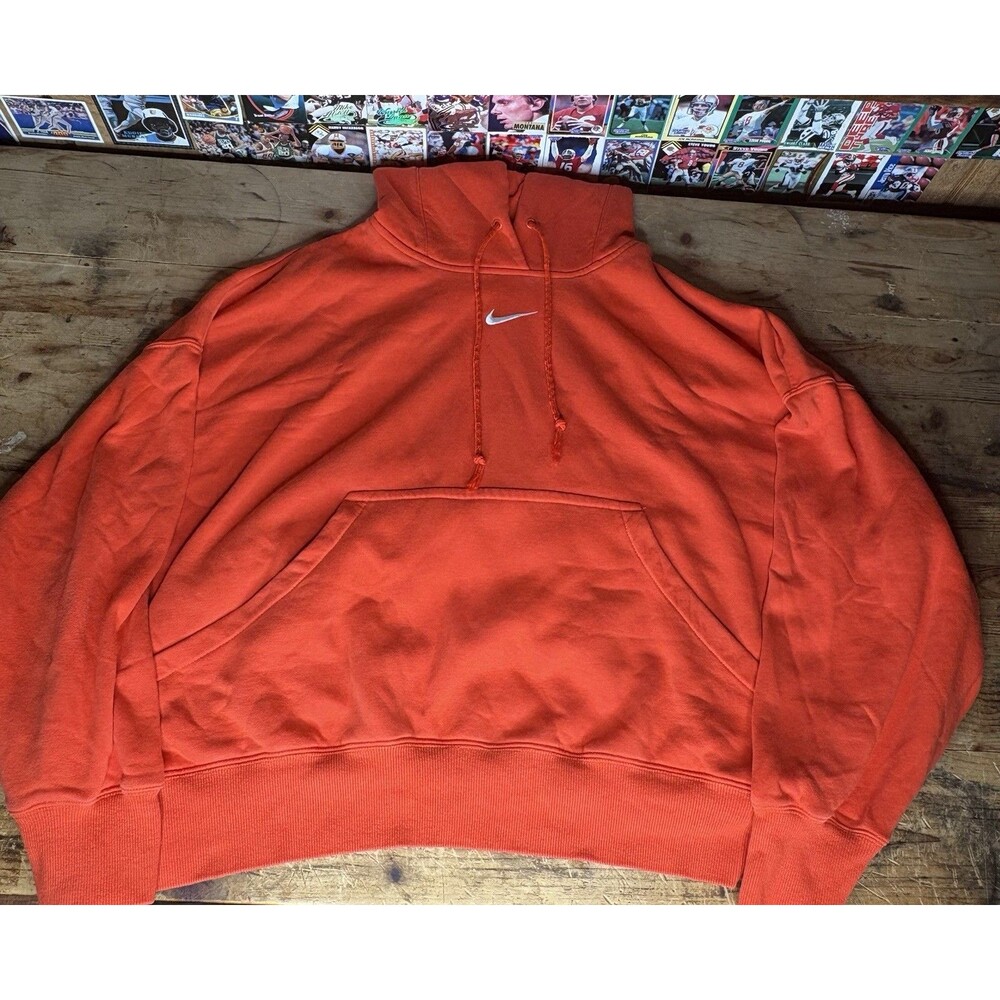 Nike Center Swoosh Hoodie Sweatshirt Mens XL orange Fleece Drawstring